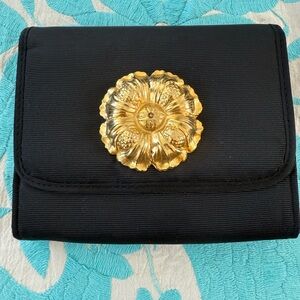 Chic Black Clutch with Gold Floral Detail
